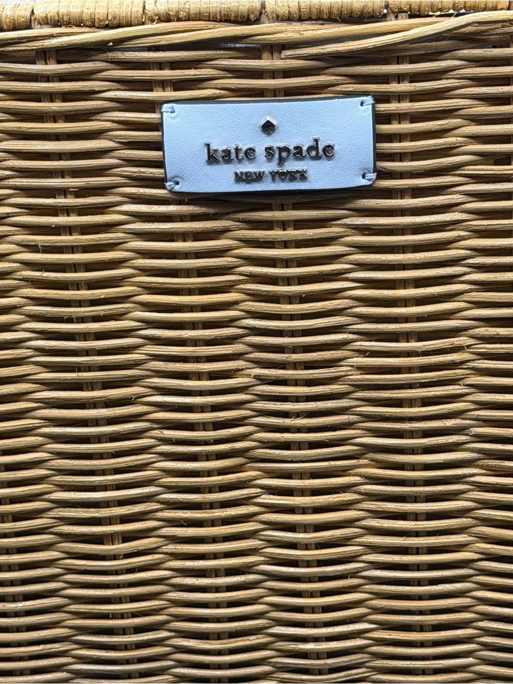 Kate Spade Wicker Basket Bag — Straw/Rattan with White Straps & Floral Lining - Picture 2 of 8